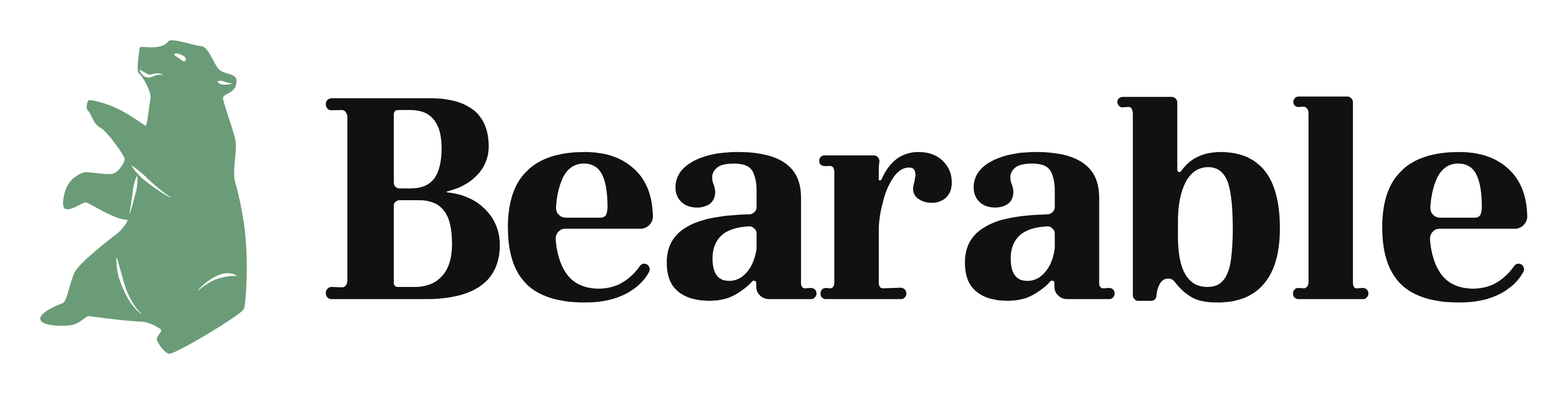 Bearable logo displayed prominently on a black background, featuring a back scratcher design element.